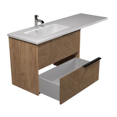 Тумба подвесная MOIDODIR CUBIC 80-A / дуб обожженный + раковина ADAM 140 L / белая (00-0009313)