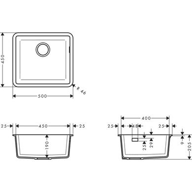 Hansgrohe Кухонная мойка S510-U450 под столешницу 500х450 Graphiteblack (43431170)