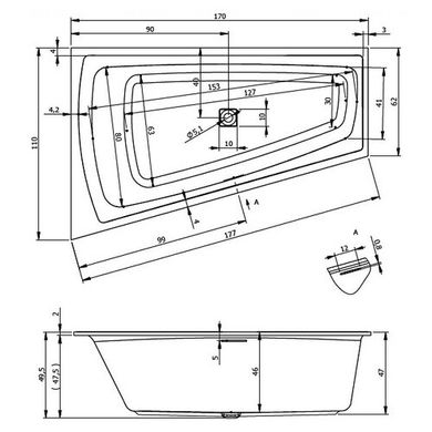 Ванна RIHO STILL SMART 170x110 правая (B101001005), 1700, 170x110, 240, 1100, 495