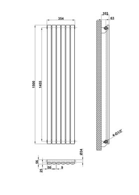 Вертикальный дизайнерский радиатор отопления ARTTIDESIGN Rimini 6/1500/354 черный матовый