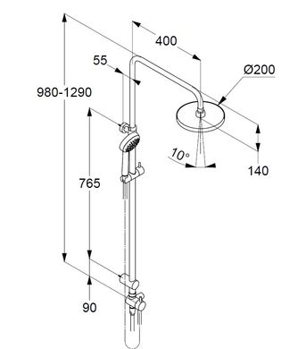 Душова система KLUDI LOGO DUAL SHOWER SYSTEM 1S без смесителя, с верхним душем и ручной лейкой, хром 6809305-00