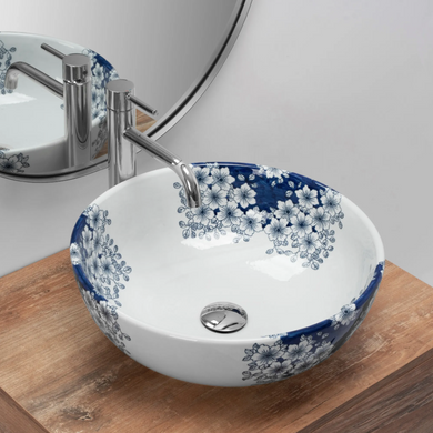 Раковина REA FIORI 41х41 / белая с узором (REA-U6520)