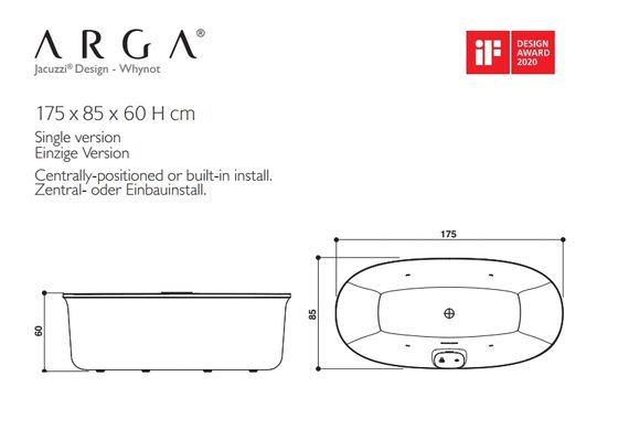 Ванна акриловая отдельностоящая JACUZZI ARGA H60 175x85 + массаж (ARG106C0118)