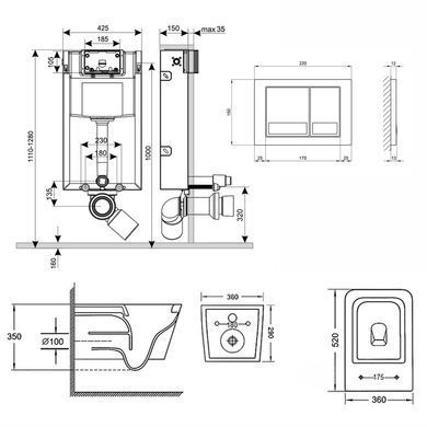 Комплект 3в1: Инсталляция для унитаза QTAP NEST ST (QT05335170W0133M425M06028CRM)