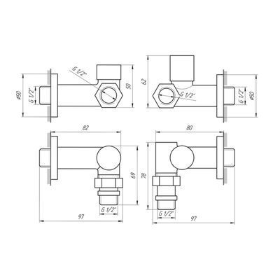 Кран угловой под ТЭН NAVIN SOLOMON 1/2"х1/2" / золото 2шт. (21-432430-7777)