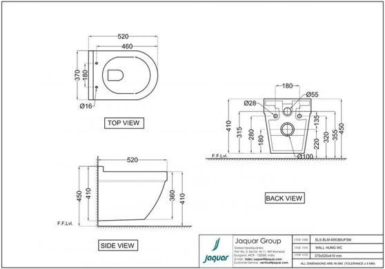 Подвесной унитаз JAQUAR SOLO RIMLESS / черный + сиденье SOFT CLOSE (SLS-BLM-6953BIUFSM)