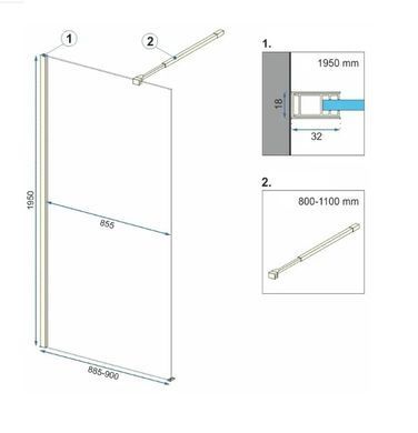 Душевая стенка REA AERO 90х195 / профиль золото матовое / стекло TRANSPARENT (REA-K4700)