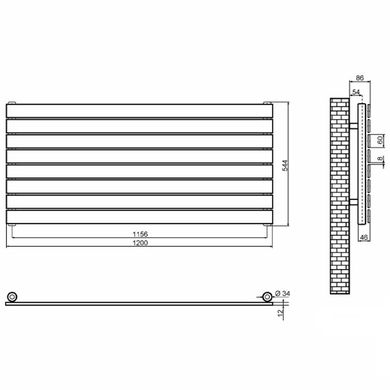 Радиатор Arttidesign Livorno G 544x1200 RAL9005 Подключение боковое левое или правое
