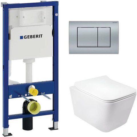 Комплект 3в1: Інсталяція для унітазу GEBERIT DUOFIX BASIC + Підвісний унітаз QTAP CROW / сидіння SOFT CLOSE + Клавіша змиву для унітазу GEBERIT DELTA 30 / хром матова (458.103.00.1+QT05335170W+115.137.46.1)