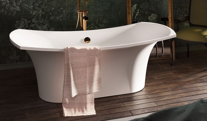 Ванна зі штучного каменю окремостояча PAA BEL CANTO WHITE 180х85 / хром + злив-перелив (VABEL_00-SIFVVARGRP)