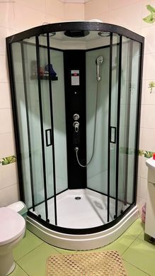 Душевой бокс DUSEL DSC-DU511-100SB 100х100х215 / профиль черный / стекло прозрачное + поддон + дах + сифон (DUSEL-180)