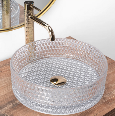 Раковина скляна REA CRISTAL TRANSPARENT 35.5х35.5 / прозрачная (REA-U9670)