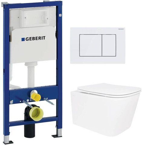 Комплект 3в1: Інсталяція для унітазу GEBERIT DUOFIX BASIC + Підвісний унітаз QTAP CROW ULTRA QUIET / сидіння SOFT CLOSE + Клавіша змиву для унітазу GEBERIT DELTA 30 / біла (458.103.00.1+QT05335171W+115.137.11.1)