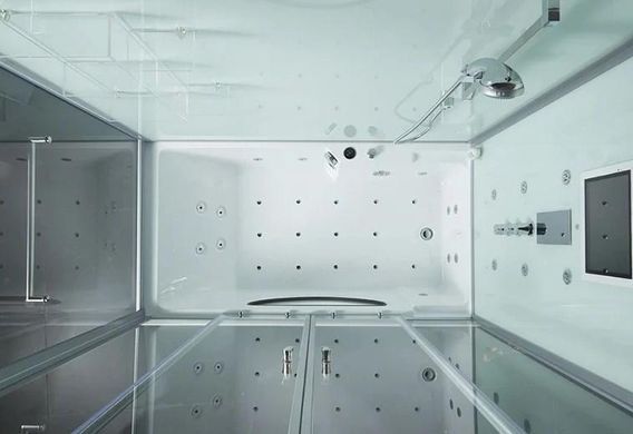 Душевой бокс гидромассажный GOLSTON G-U697 179х96х223 / профиль сатин / стекло прозрачное / задні стінки білі + поддон / парогенератор (DUSEL-455)