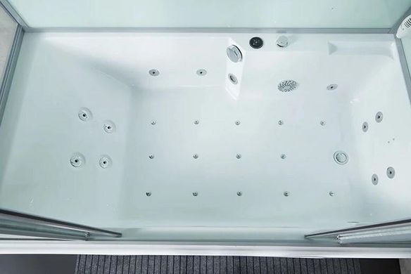 Душевой бокс гидромассажный GOLSTON G-U697 179х96х223 / профиль сатин / стекло прозрачное / задні стінки білі + поддон / парогенератор (DUSEL-455)