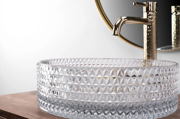 Раковина скляна REA CRISTAL TRANSPARENT 35.5х35.5 / прозрачная (REA-U9670)