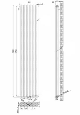 Вертикальний дизайнерський радіатор опалення ARTTIDESIGN Terni II 6/1800/354/50 білий матовий