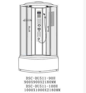 Душевой бокс DUSEL DSC-DU511-100H 100х100х215 / профиль сатин / стекло прозрачное + поддон + дах + сифон (DUSEL-177)