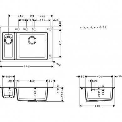 Hansgrohe Кухонная мойка S510-F635 770х510 на две чаши 180/450 Graphiteblack (43315170)