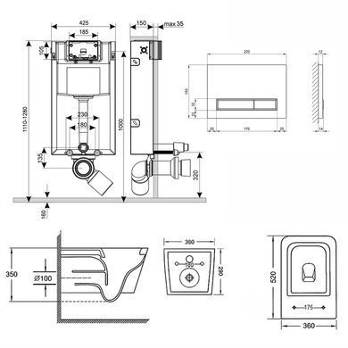 Комплект 3в1: Инсталляция для унитаза QTAP NEST ST (QT05335170W0133M425M08V1384W)