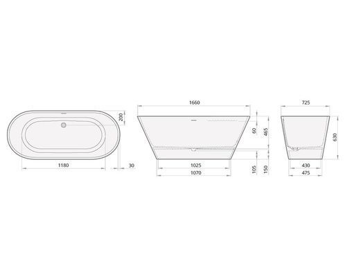 Ванна зі штучного каменю окремостояча PAA DECO NUDO GRAPHITE 166х72.5 (VADENUS_01)