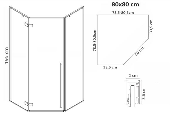 Душова кабіна REA DIAMOND BLACK MAT 80X80 REA-K6900