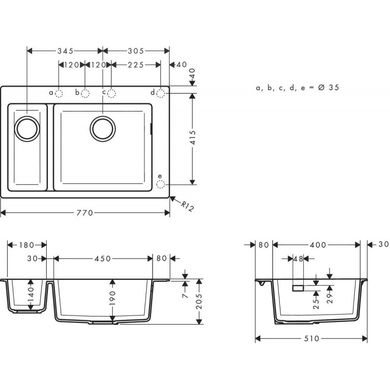 Hansgrohe Кухонна мийка S510-F635 770х510 на дві чаші 180/450 Stonegrey (43315290)
