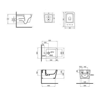 Комплект QTAP 2в1: Подвесной унитаз QTAP CROW RIMLESS + Подвесное биде QTAP CROW (QT05335170W47434)