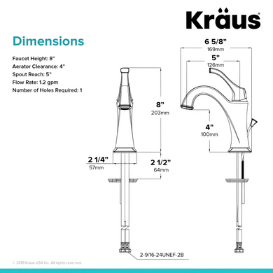 Змішувач для раковини Kraus Arlo однорычажный h203 мм, матовый черный KBF-1201MB