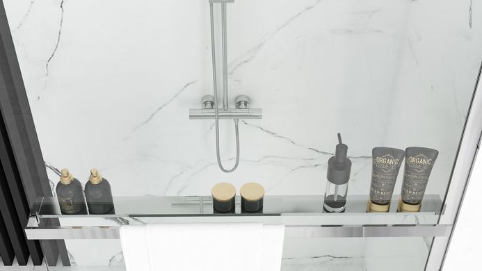 Душевая стенка REA AERO N 90х195 / профиль хром / стекло TRANSPARENT + полка EVO (REA-K7553 + HOM-08945)