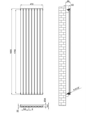 Вертикальний дизайнерський радіатор опалення ARTTIDESIGN Terni 8/1800/472 чорний матовий