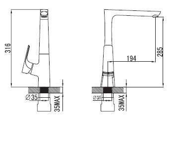 IMPRESE VALTICE смеситель для кухни, хром, 35 мм (55320)