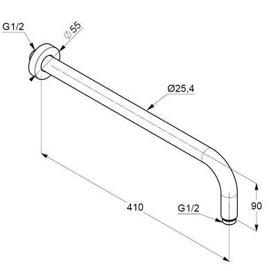 Кронштейн KLUDI A-QA для верхнего душа настенный монтаж, длиной 400 мм, хром 6651405-00