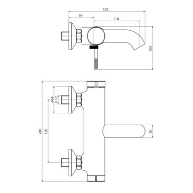 IMPRESE BRENTA смеситель для ванны, граф.хром, 35 мм (ZMK091908040)