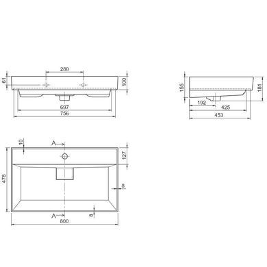 Раковина CERASTYLE SHARP 47.8х80 (АР000039917)