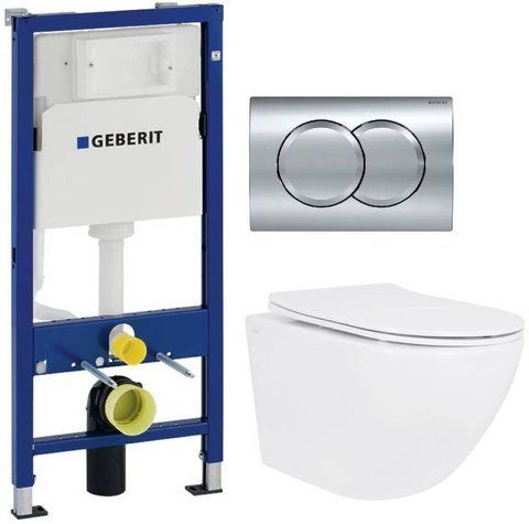 Комплект 3в1: Інсталяція для унітазу GEBERIT DUOFIX BASIC + Підвісний унітаз QTAP JAY ULTRA QUIET / сидіння SOFT CLOSE + Клавіша змиву для унітазу GEBERIT DELTA 01 / хром глянцева (458.103.00.1+QT07335177W+115.107.21.1)