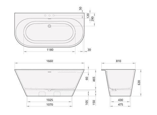 Ванна из искусственного камня PAA DECO WALL MATTE WHITE 166х81 (VADEWAS_00)