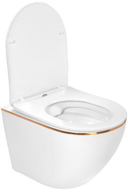 Подвесной унитаз REA CARLO WHITE MINI FLAT / белый / золото + сиденье SLIM SOFT CLOSE (REA-C1222)