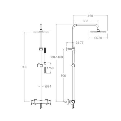 Душова система з термостатом і тропічним душем для ванни ALEXIA (365402RM250OC36D303740)