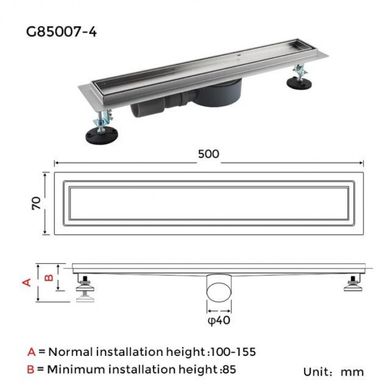 Трап для душу під плитку GAPPO G85007-4, 70х500 мм, нержавіюча сталь (1037692)