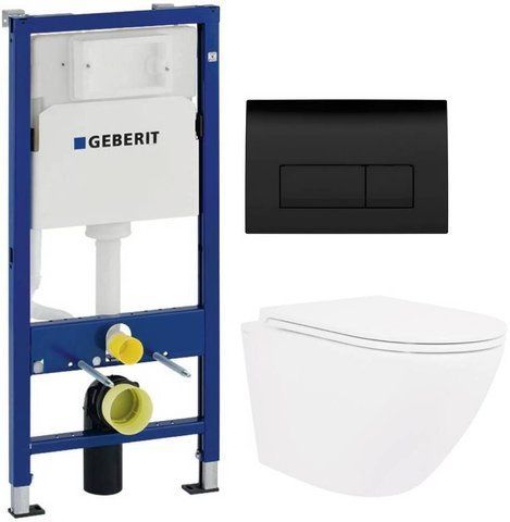 Комплект 3в1: Інсталяція для унітазу GEBERIT DUOFIX BASIC + Підвісний унітаз QTAP ROBIN / сидіння SOFT CLOSE + Клавіша змиву для унітазу GEBERIT DELTA 50 / чорна матова (458.103.00.1+QT1333046ENRW+115.119.14.1)