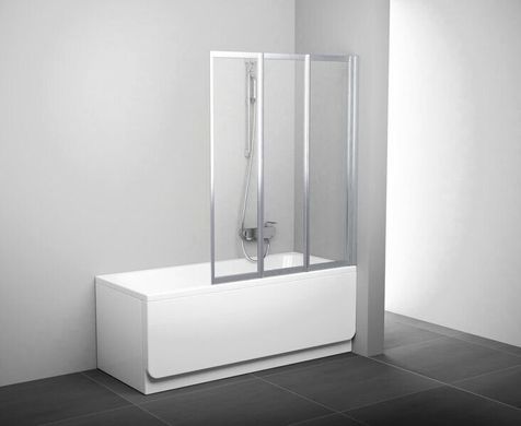 Шторка для ванни RAVAK VS3 115 трьохелементна, 1146x1400 мм профіль білий, скло RAIN 795S010041, 1146
