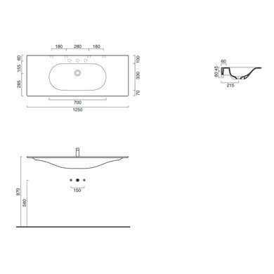 Раковина CATALANO HORIZON 50х125 / белая / глянцевая (1125HZ00)