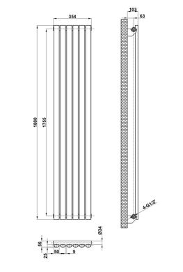 Вертикальний дизайнерський радіатор опалення ARTTIDESIGN Rimini 6/1800/354/50 білий матовий