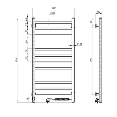 Електрична рушникосушарка NAVIN LOFT 1000х500 R / SENSOR / таймер / біла (12-143053-5010)