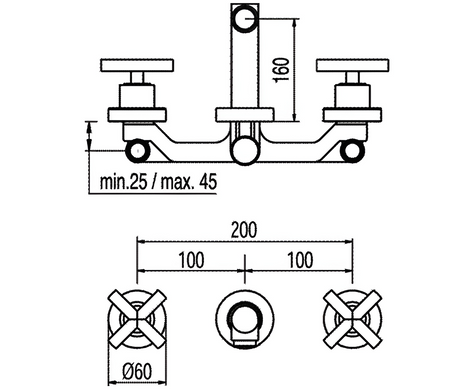 Змішувач для раковини TRES MAX настенный двухвентильный 275 мм хром 163152