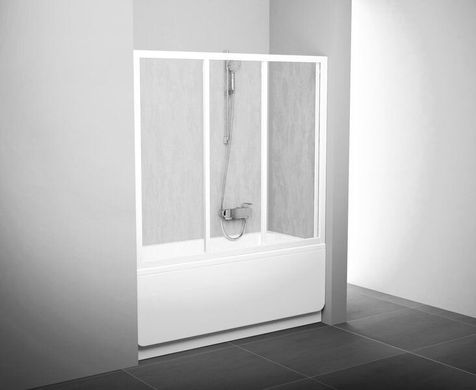 Шторка для ванны с дверью RAVAK AVDP3-120 трехэлементная, раздвижная 1170-1210x1370 мм профиль белый, стекло TRANSPARENT 40VG0102Z1, 1170