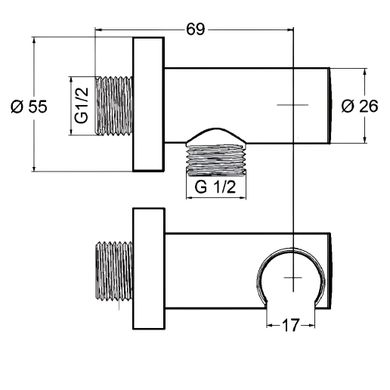 Шланговое соединение KLUDI для скрытого монтажа, с держателем для душевой лейки, хром 6054705-00