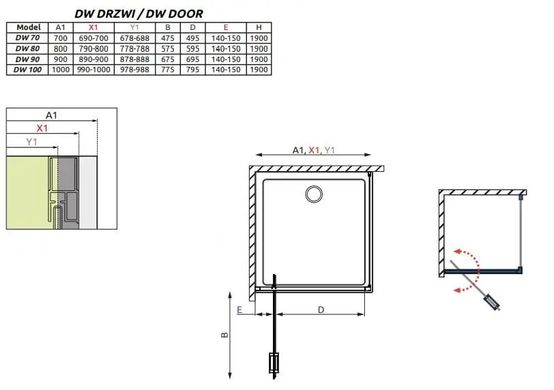 Душові двері Twist DW 900x1900 хром/прозоре (382002-01)