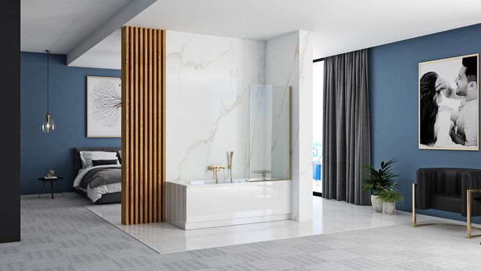Шторка для ванны REA ELEGANT 80х140 / профиль золото / стекло прозрачное (REA-W5601)